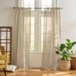 Threadmade Vienna Tie-Top Sheer Window Curtain, Off-White - 52