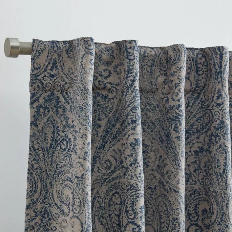 Threadmade Vittoria Paisley Printed Blackout Curtain Panel, Blue - 52"W x 84"L