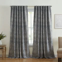 Threadmade Vittoria Paisley Printed Blackout Curtain Panel, Blue - 52