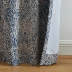 Threadmade Vittoria Paisley Printed Blackout Curtain Panel, Blue - 52
