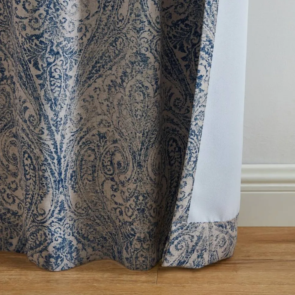 Threadmade Vittoria Paisley Printed Blackout Curtain Panel, Blue - 52"W x 84"L