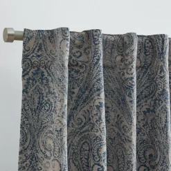 Threadmade Vittoria Paisley Printed Blackout Curtain Panel, Blue - 52