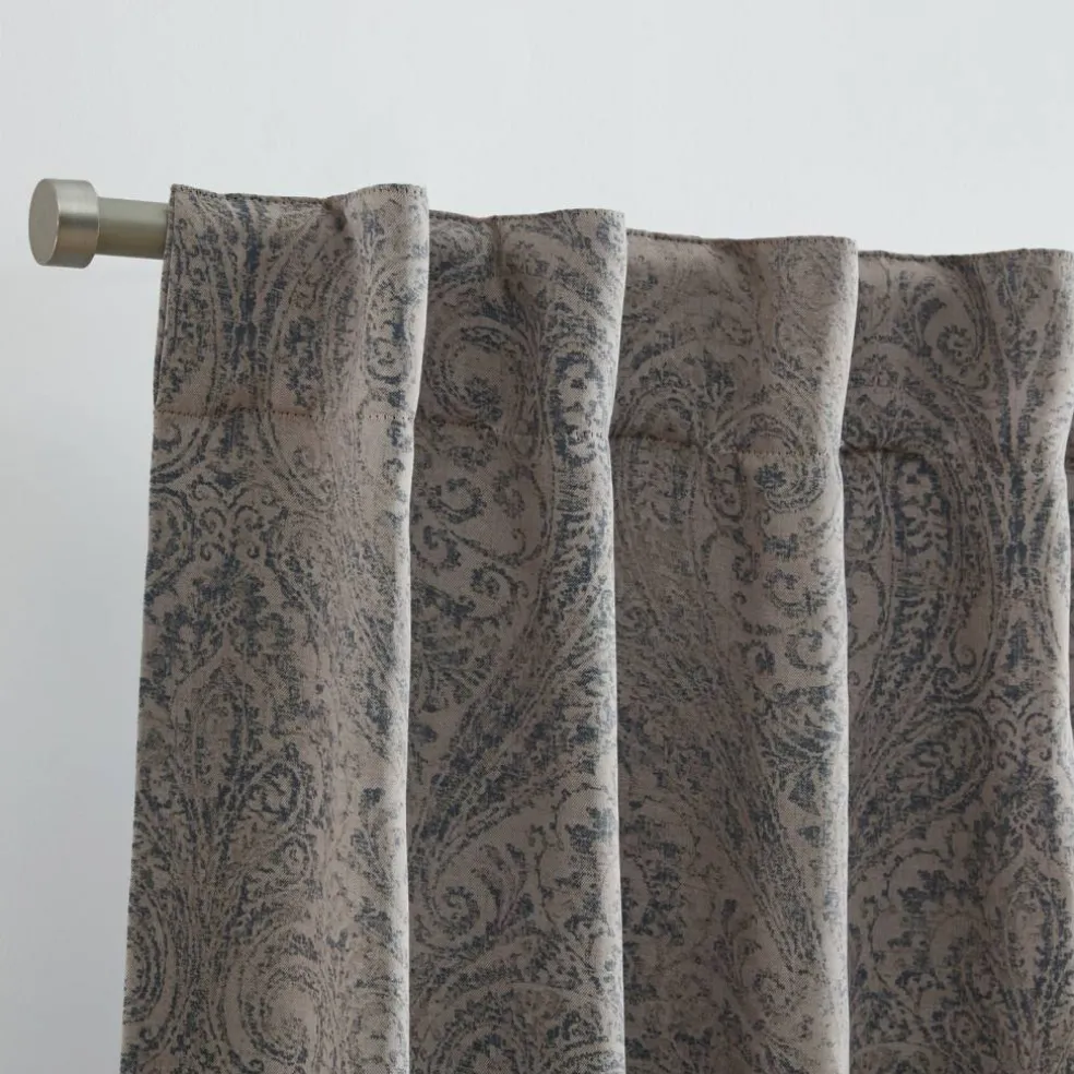 Threadmade Vittoria Paisley Printed Blackout Curtain Panel, Blue - 52"W x 84"L