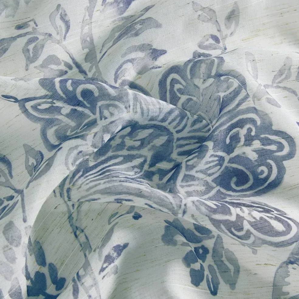 Threadmade Westport Floral Tie-Top Sheer Window Curtain, Gray - 52"W x 95"L