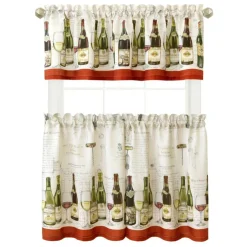 Threadmade Wine Tasting 3-Piece Kitchen Curtain Tier Set & Valance, Multicolor - 60"W x 24"L