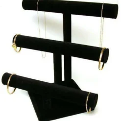 3 Tier Black Velvet T-Bar Bracelet & Necklace Jewelry Display Stands