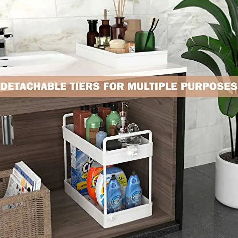 3 Tier Classic Storage Rolling Cart Slim Storage Cart with Wheels Slide Out Storage Rolling Cart Organizer Plastic for Bathroom Laundry, White