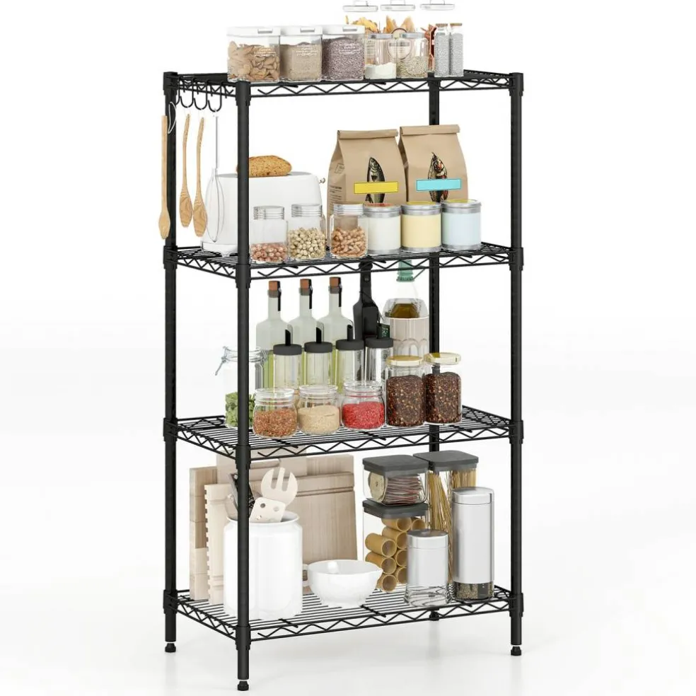 4-Tier Heavy Duty Metal Shelving Unit Adjustable Wire Rack 600 lbs Black