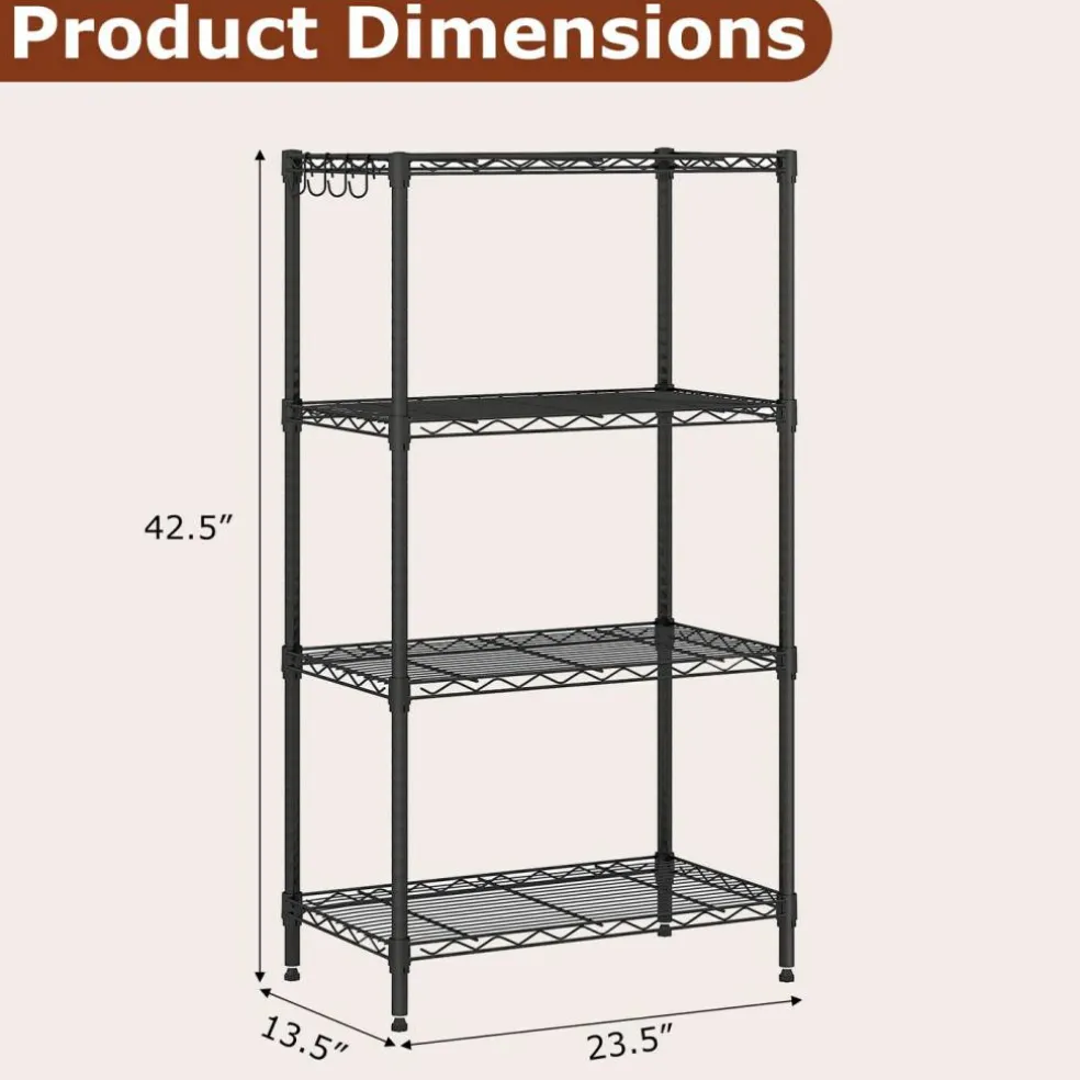 4-Tier Heavy Duty Metal Shelving Unit Adjustable Wire Rack 600 lbs Black