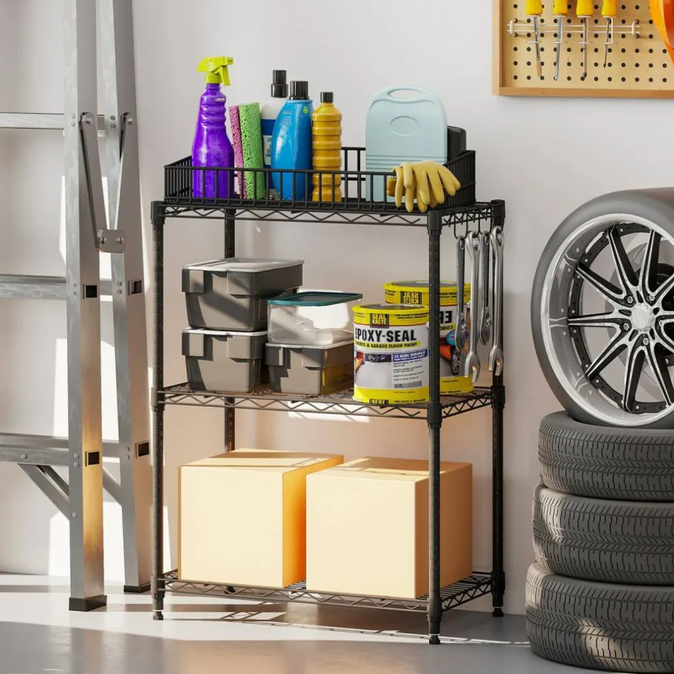 3-Tier Heavy Duty Metal Shelving Rack Wire Storage Organizer Black