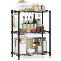 3-Tier Heavy Duty Metal Shelving Rack Wire Storage Organizer Black