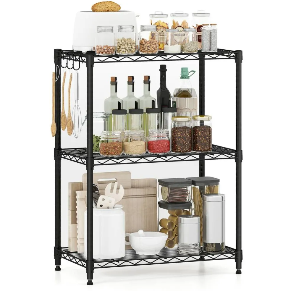 3-Tier Heavy Duty Metal Shelving Rack Wire Storage Organizer Black