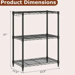 3-Tier Heavy Duty Metal Shelving Rack Wire Storage Organizer Black