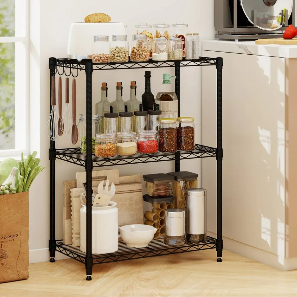 3-Tier Heavy Duty Metal Shelving Rack Wire Storage Organizer Black