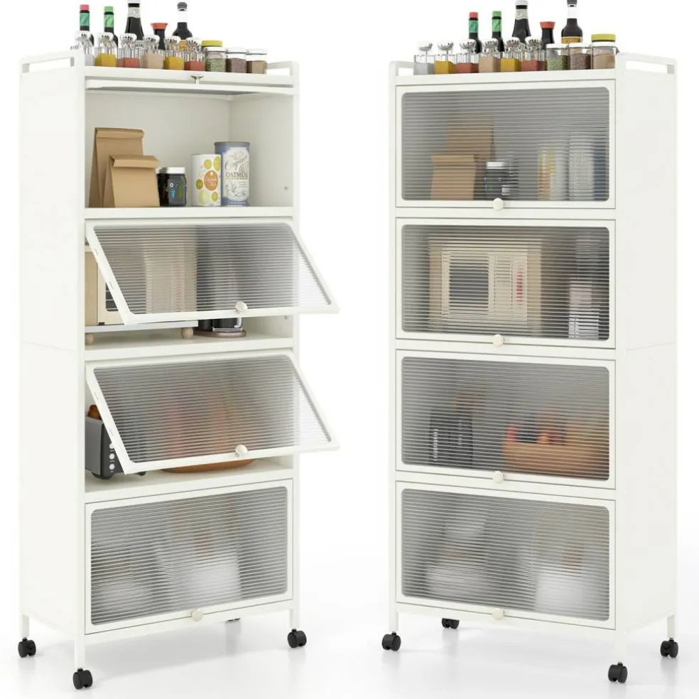 5-tier Kitchen Baker's Rack With Flip-up Pc Doors-black