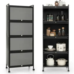 5-tier Kitchen Baker's Rack With Flip-up Pc Doors-black
