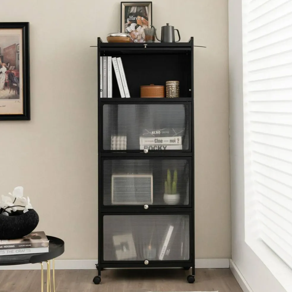 5-tier Kitchen Baker's Rack With Flip-up Pc Doors-black