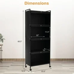 5-tier Kitchen Baker's Rack With Flip-up Pc Doors-black