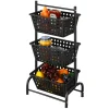 3 Tier Kitchen Storage Cart, Floor Standing Vegetable Fruit Organizer Shelf with Detachable Baskets