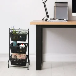 3 Tier Kitchen Storage Cart, Floor Standing Vegetable Fruit Organizer Shelf with Detachable Baskets