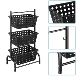 3 Tier Kitchen Storage Cart, Floor Standing Vegetable Fruit Organizer Shelf with Detachable Baskets