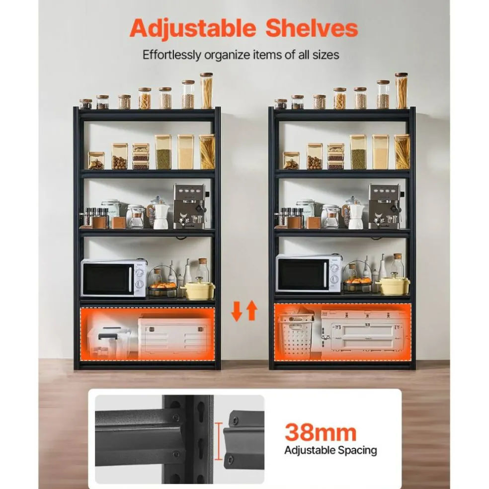 5-Tier Metal Storage Shelves 2000 lbs Garage Utility Rack Adjustable Kitchen Warehouse