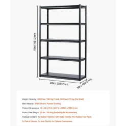5-Tier Metal Storage Shelves 2000 lbs Garage Utility Rack Adjustable Kitchen Warehouse