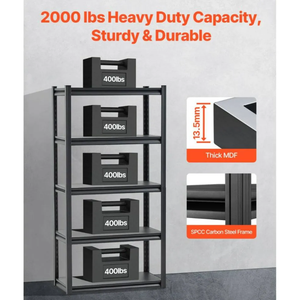 5-Tier Metal Storage Shelves 2000 lbs Garage Utility Rack Adjustable Kitchen Warehouse