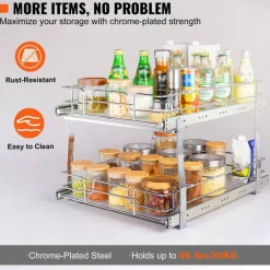 2 Tier Pull Out Cabinet Organizer Slide Out Pantry Shelves