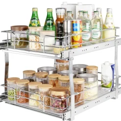 2 Tier Pull Out Cabinet Organizer Slide Out Pantry Shelves