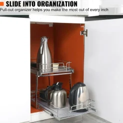 2 Tier Pull Out Cabinet Organizer Slide Out Pantry Shelves