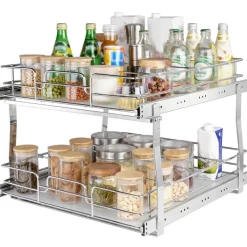 2 Tier Pull Out Cabinet Organizer Slide Out Pantry Shelves