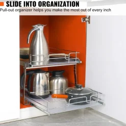 2 Tier Pull Out Cabinet Organizer Slide Out Pantry Shelves