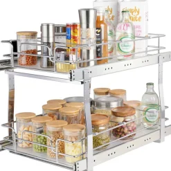 2 Tier Pull Out Cabinet Organizer Slide Out Pantry Shelves