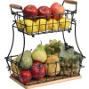 2-Tier Rectangle Countertop Fruit, Bread Wire Basket (Metal + Wood base)