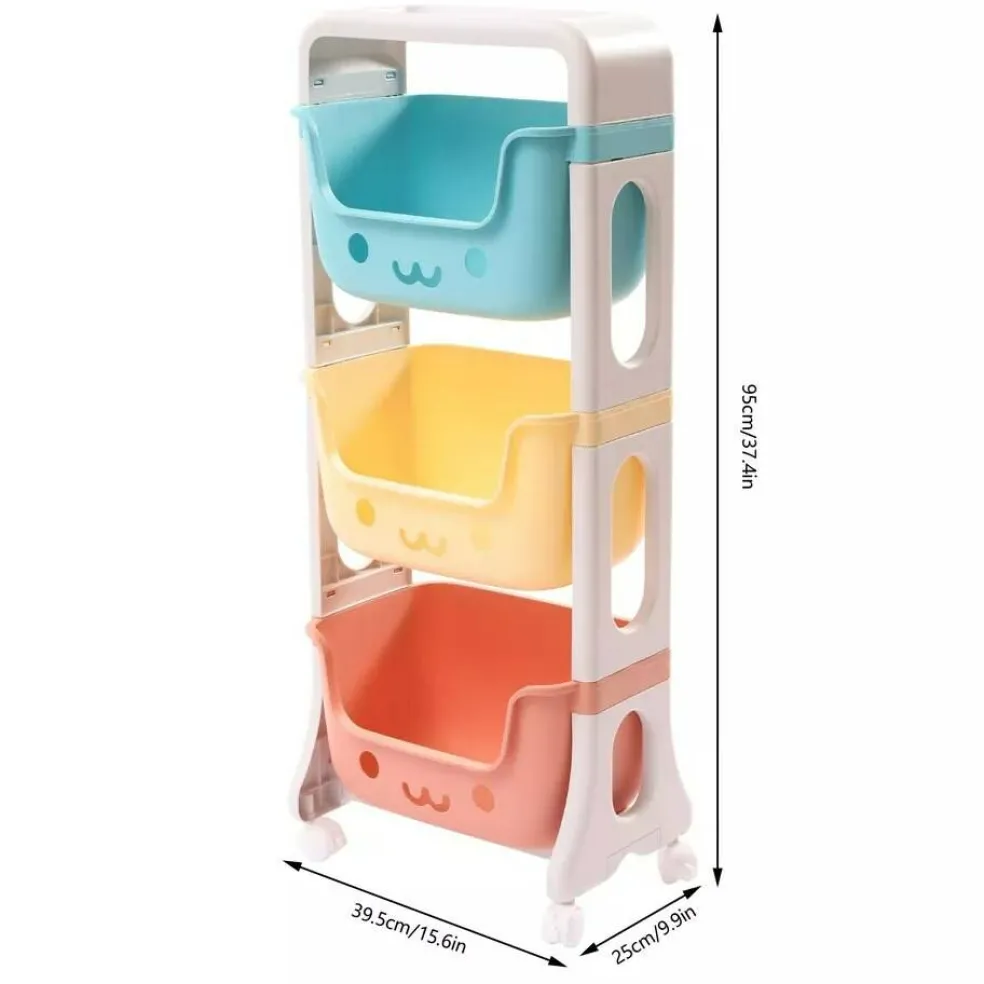3-Tier Rolling Cart Kids Playroom Decor Doll Activity Rack Shelf 10kg/22.04lbs
