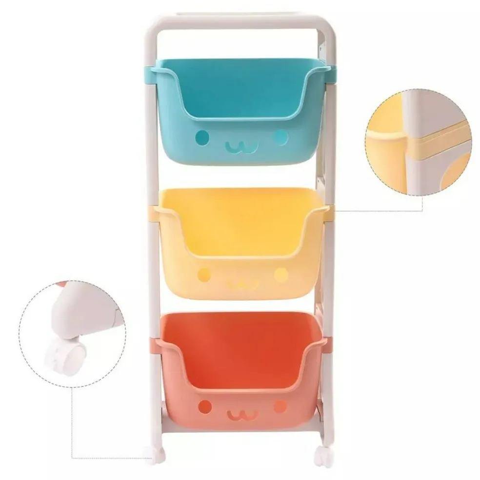 3-Tier Rolling Cart Kids Playroom Decor Doll Activity Rack Shelf 10kg/22.04lbs