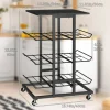 4-Tier Rolling Kitchen Storage Cart, Black Metal Wire Rack with Wheels & Tabletop