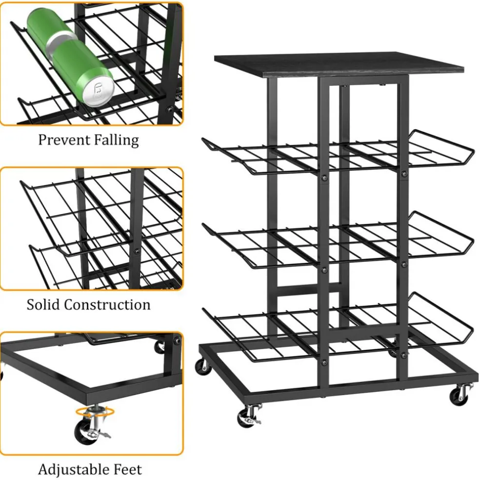 4-Tier Rolling Kitchen Storage Cart, Black Metal Wire Rack with Wheels & Tabletop