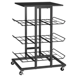4-Tier Rolling Kitchen Storage Cart, Black Metal Wire Rack with Wheels & Tabletop