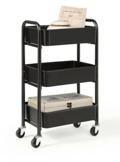 3-Tier Rolling Metal Storage Cart – Kitchen & Under Desk Organizer with Casters