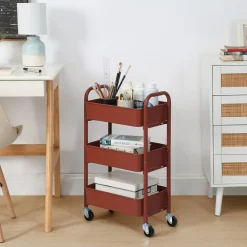3-Tier Rolling Metal Storage Cart – Kitchen & Under Desk Organizer with Casters