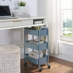 3-Tier Rolling Metal Storage Cart – Kitchen & Under Desk Organizer with Casters