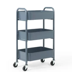 3-Tier Rolling Metal Storage Cart – Kitchen & Under Desk Organizer with Casters