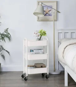3-Tier Rolling Metal Storage Cart – Kitchen & Under Desk Organizer with Casters