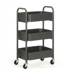3-Tier Rolling Metal Storage Cart – Kitchen & Under Desk Organizer with Casters