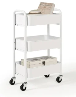3-Tier Rolling Metal Storage Cart – Kitchen & Under Desk Organizer with Casters