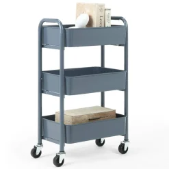 3-Tier Rolling Metal Storage Cart – Kitchen & Under Desk Organizer with Casters