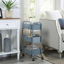 3-Tier Rolling Metal Storage Cart – Kitchen & Under Desk Organizer with Casters