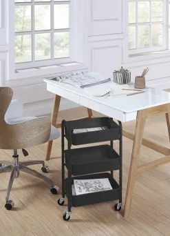 3-Tier Rolling Metal Storage Cart – Kitchen & Under Desk Organizer with Casters